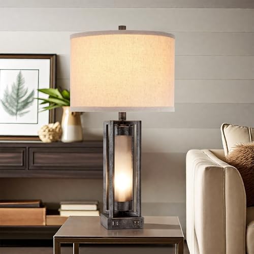 Set of 2 Industrial Table Lamps for Living Room with USB C+A