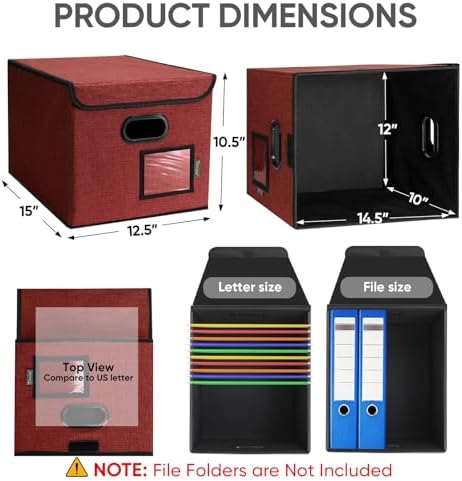 BALEINE File Organizer Box with Lid, Collapsible Hanging File Storage Box