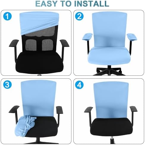 Tallew 4 Pcs Office Chair Covers Set Computer Universal Protective Stretchable Chair Seat Covers Desk Armrest Cover Slipcovers Pads Office Cushion Backrest for Rotating(Regular,Blue)
