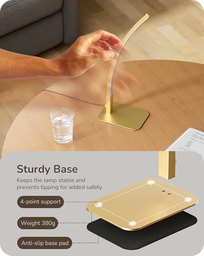 EDISHINE Curved LED Table Lamps for Living Room, Modern Bedside Lamp, Gold