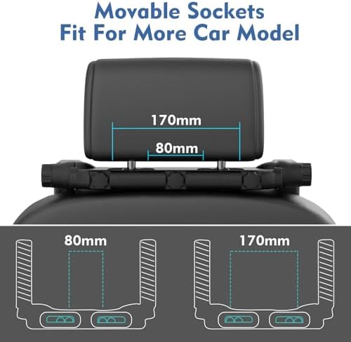 JZCreater Car Headrest Pillow, 180°Adjustable Head Neck Support Pillow, U- Shaped, Travel Sleeping Car Headrests, Only for Car Seat Headrest with 2 Metal Poles， Not for Fixed or Integrated headrests