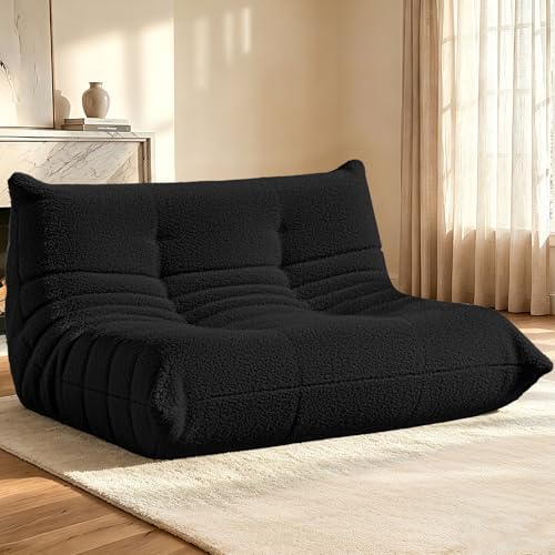 HABUTWAY Bean Bag Chairs Fireside Lazy Floor Sofa,2 Seater,Black