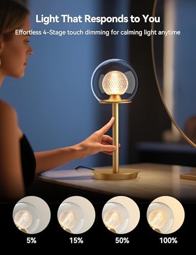 Tubicen Gold Bedside Table Lamp Plug in Dual-Globe Glass Shade