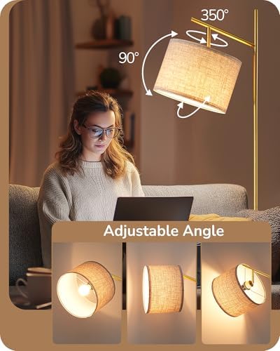 EDISHINE 64.7IN Gold Floor Lamp for Living Room with Remote, Standing Lamp