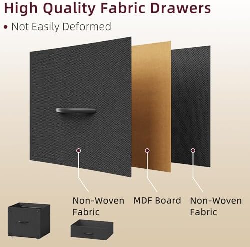 HIGDBFE File Cabinet with 2 Fabric Drawers and Printer Stand, Black