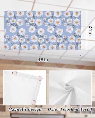 Blue Daisy Floral Magnetic Fluorescent Light Covers for Ceiling Lights 2 x 4 Feet,White Blossom Watercolor Spring Summer Office Classroom Kitchen Drop Ceiling Light Covers Filters Shade Panel 1 Pack