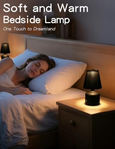 Small Bedside Table Lamp, Dimmable Cordless Lamp with 3 Color