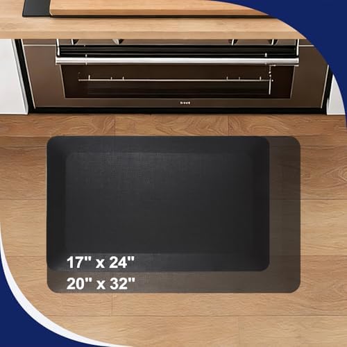 17 x 24 Inch Anti Fatigue Comfort Mat, 1 Inch Extra Thick Waterproof Mat, Non-Slip Standing Desk Mat for Offices, Home, Garages (Black, 24" L x 17" W x 1" Th)