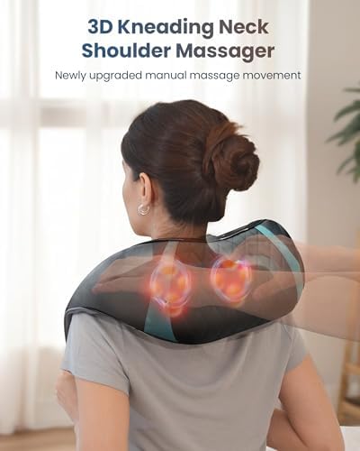 COMFIER Cordless Neck Shoulder Massager with Heat,Black Blue