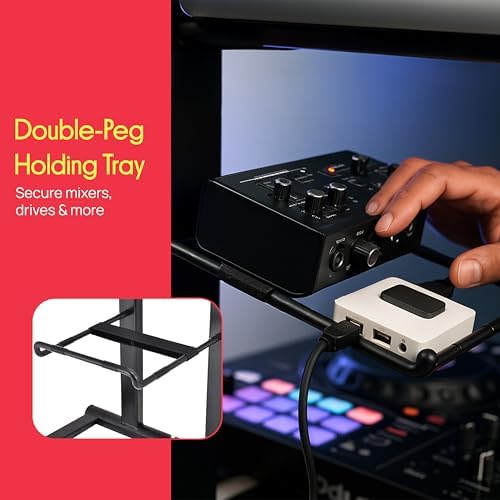 Pyle Portable Folding Laptop Stand - Foldable Laptop Stand with Adjustable Height, Secondary Accessory Tray for iPad, Tablet, DJ Mixer, Workstation, Gaming, Home Use and Carrying Bag Included