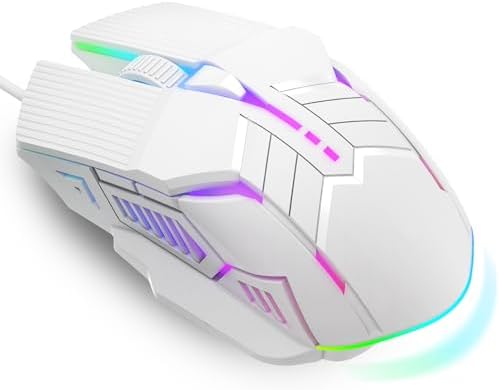MELOGAGA Wired Gaming Mouse RGB USB Mouse with 4 DPI, 6 Buttons -White