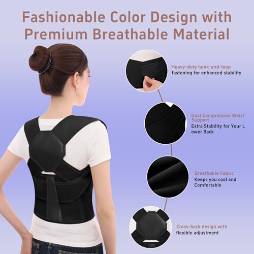 Back Brace Posture Corrector for Women and Men Upgraded Dynamic Traction Correction System Adjustable Shoulder Support Straightener Helps Reduce Upper Lower Back Pain Suitable for Hump Scoliosis Black Large