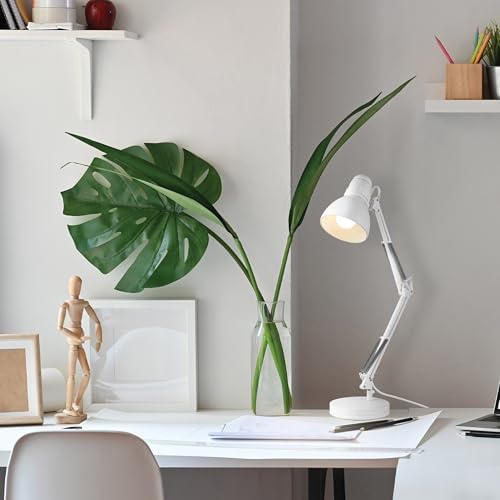 Globe Electric 52024 28" Swing Arm Architect Desk Lamp, Matte White, Rotary Switch on Shade, Partially Adjustable Arm, Modern Lighting for Bedroom or Office, Timeless, Indoor Lights