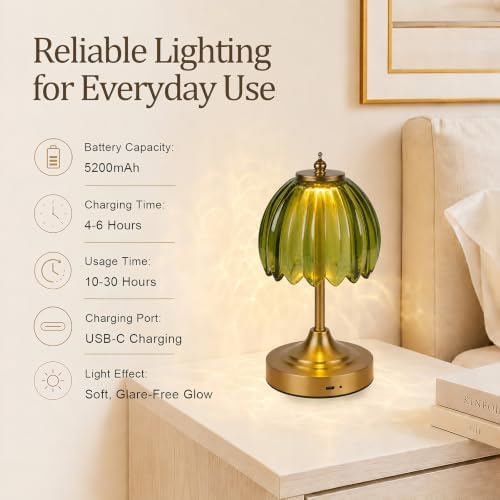 Upgrade Mini Tulip Cordless Table Lamp, Home Décor-Green