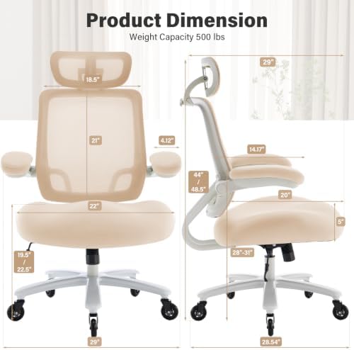 Big and Tall Office Chair with 500 LBS Capacity and Memory Foam Seat, Beige