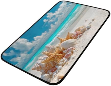 Summer Ocean Beach Starfish Door Mat Kitchen Mats, Indoor Outdoor Rugs, Cushioned Anti Fatigue Absorbent Kitchen Rug, Non-Slip Standing Desk Mat, Front Door Rug for Floor, Bathroom, Sink, 20"×39"