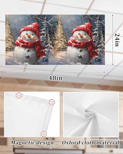 Red Snowman Magnetic Fluorescent Light Covers for Ceiling Lights 2 x 4 Feet,Christmas Tree Rustic Forest Painting Office Classroom Kitchen Drop Ceiling Light Covers Lighting Filters Shade Panel 1 Pack