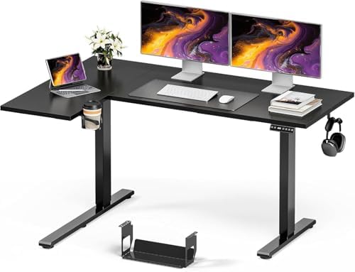 Muvai 71" L Shaped Standing Desk with Cable Tray, Reversible, Black