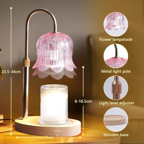 CRMILL Candle Warmer Lamp Electric Timer - Modern Home Decor Table Lights for Candles Warming Height Adjustable Dimmable Warmers Pink