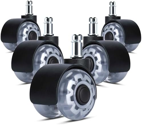 Office Chair Caster Wheels 2" Stem Dual Wheels Set of 5 Heavy Duty Replacement Mute Rubber Rotating Castor for All Floors Hardwood Tile Carpet Universal Fit for Chairs (2 inch Dual Wheel)