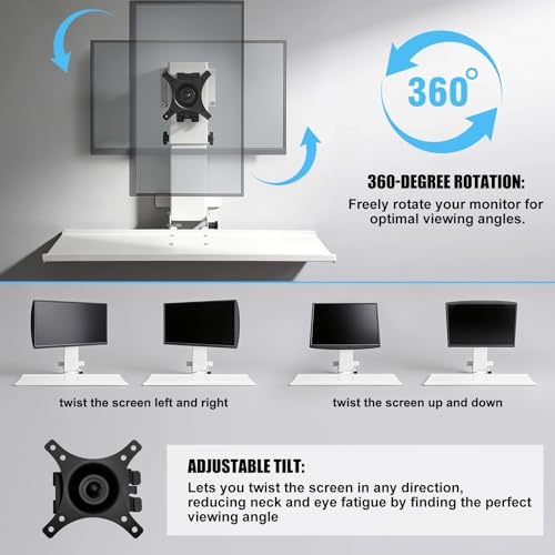 Wall Mount Computer Workstation, Monitor Wall Mount with Foldable 26" Keyboard Tray and Mouse Space, Fits 17-32 inch Screens, Heavy Duty 2mm Steel Space Saving Desk