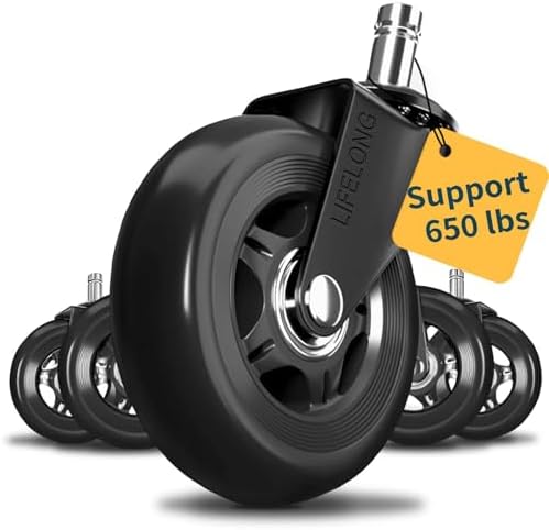 Lifelong Office Chair Wheels Replacement, Heavy Duty, Black, 5-Pack