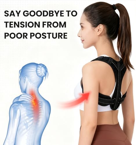 Posture Corrector for Men and Women, Adjustable Back Brace Straightener, Breathable Shoulder, Neck, Clavicle & Mid-Back Support, Relieve Slouching, Hunching, and Back Pain,One Size