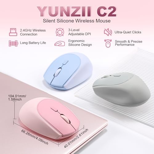 YUNZII C2 Silicone Wireless Mouse 1600 DPI Optical 2.4GHz (Pink)