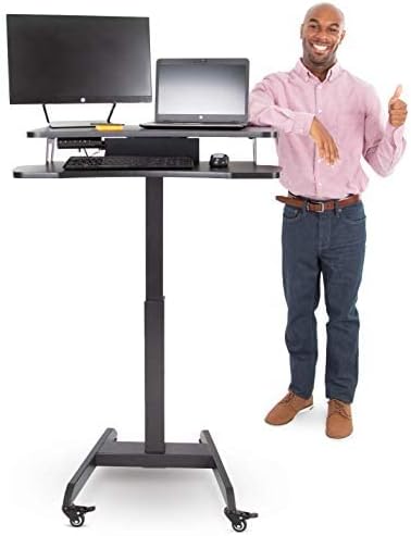 Stand Steady Cruizer Premier Rolling Electric Podium Desk - Height Adjustable, Mobile Standing Desk with Wheels, Keyboard Tray, Programmable Control, Compact Design for Office, School, Home (Black)