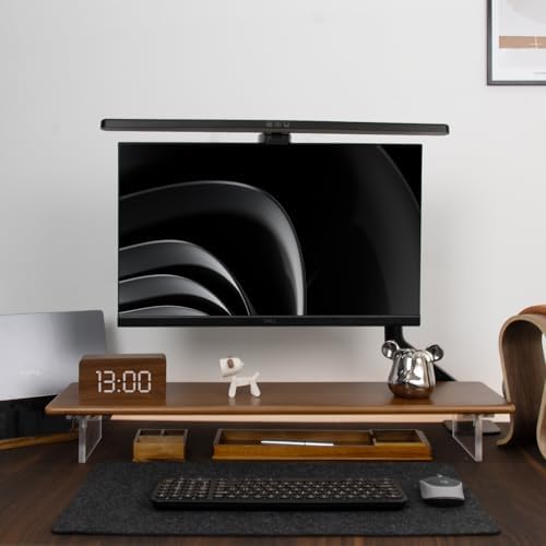 Bamboo Monitor Stand Riser, Brown Desk Shelf with Acrylic Legs