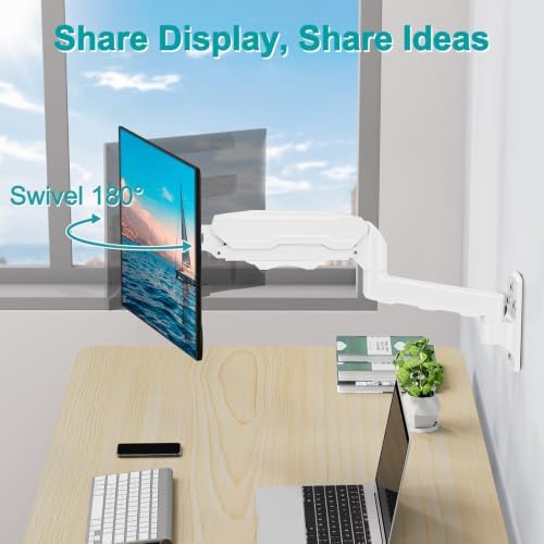 MOUNT PRO Single Monitor Wall Mount for 13 to 32 Inch Computer Screens, Height Adjustable Wall Mount Monitor Arm Holds Up to 19.8lbs, Full Motion Wall Bracket, VESA Mount 75x75, 100x100, White