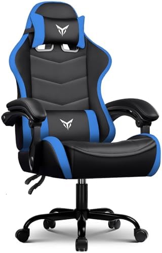 GTPLAYER Gaming Chair High Back Computer Chairs for Adults, Ergonomic Height Adjustable Recliner Chair 300lbs with Linkage Armrest and Lumbar Support for Home Office, Blue