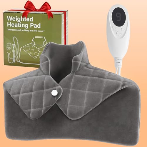 3 lb Weighted Heating Pad for Neck and Shoulders and Back, Thanksgiving Gifts for Women, Birthday Gifts for Men Her, Neck Heating Pad with 9 Heat Options 4 Auto-Off Timer, Grey