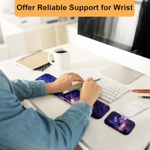 Keyboard Wrist Rest Mouse Wrist Support, Memory Foam Wrist Rest Pad for Computer Laptop, Ergonomic Wrist Cushion Support for Typing Pain Relief, Gaming Home Office, Butterfly