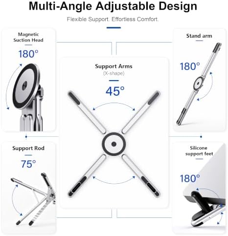 Portable Laptop Stand, 3-in-1 Magnetic Foldable Adjustable, for Desk（White）