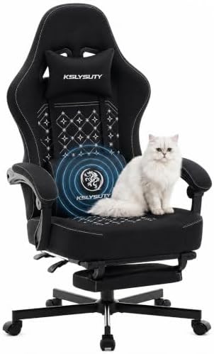 Desk Computer Gaming Chair - Ergonomic Game Office Chair with Extended Footrest and Massage Lumbar Support, Home Gamer Video Game Chairs with Spring Cushion for Adults (Pro Black Fabric)