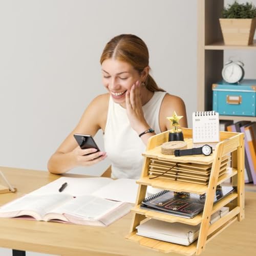 ZAVOOS 4 Tier Wood Paper Organizer for Desk