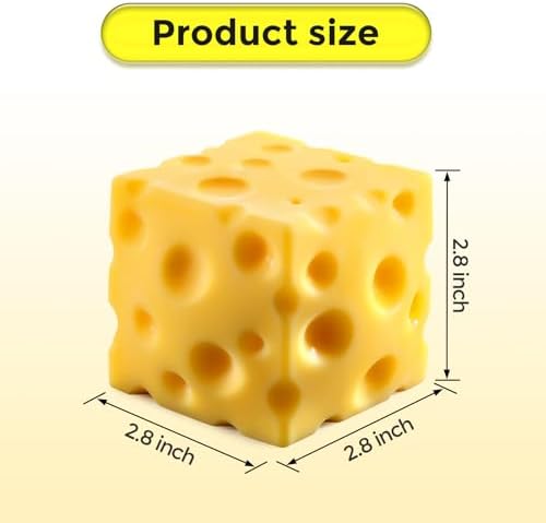 Cheese Squishy Cube Block, Squishy Fidget Toys for Adults & Teens, Easter Basket Stuffers, Stocking Stuffers, Sensory Stress Ball Squeeze Toys for Stress Relief (Yellow 2.8 in)
