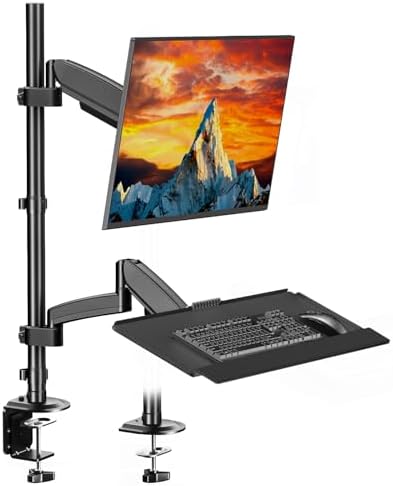 PUTORSEN Sit Stand Monitor Desk Mount with Keyboard Tray for 17-32” Screens