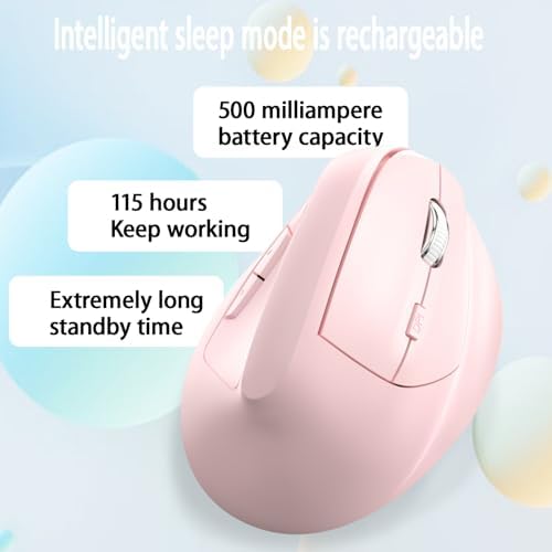 Ergonomic Vertical Mouse Wireless, Rechargeable Ergo Mouse for Carpal Tunnel Relief, 3200DPI Adjustable, 6 Buttons for PC/Laptop/Mac/Windows (Soft Pink)