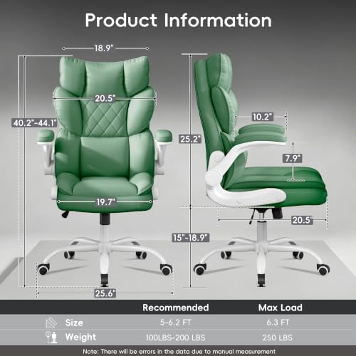 Vonesse Office Chair, Desk Chair with Flip-up Armrests, Gaming Chair with Double-Layered Soft Backrest,PU Leather Computer Executive Chair with Breathable Seat Cushion (Green)