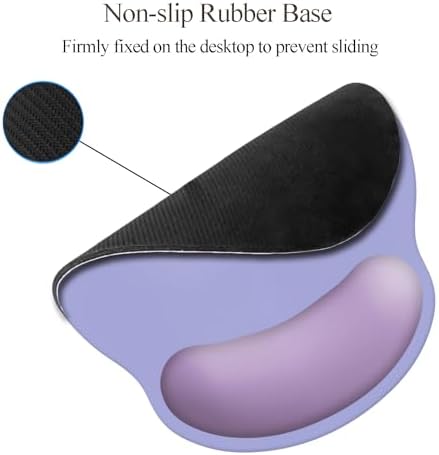 Wrist Rest Support Mouse Pad,Ergonomic Memory Foam Mouse Mat 9x10in Non-Slip Rubber Base Pain Relief Mousepad for Computer, Laptop(Purple Violet Foam)