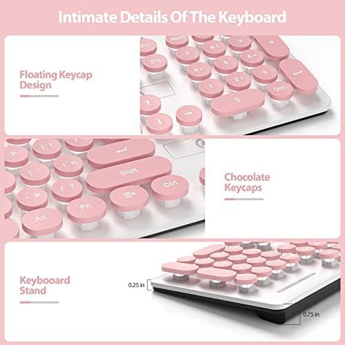 surmen Cute Quiet Keyboard Pink Wired Typewriter Keyboard, Light Up Backlit PC Keyboards with Retro Round Keys Full Size 104 Keys for Office Computer (Pink)