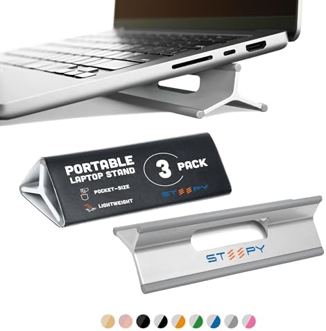 Steepy Portable Laptop Stand for Desk – Adjustable Height, & Portable Laptop Holder – Ergonomic Computer Stand for Cooling & Comfort – Slip-Proof, Sturdy Design – Universal Fit for 13-17 Inch Devices