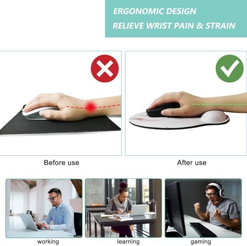 Mouse Pad with Wrist Support, Ergonomic Mouse Pad with Memory Foam Wrist Rest Cushion, Non-Slip Rubber Base Gaming Mice Pad for Home Office Computer Laptop, Beach