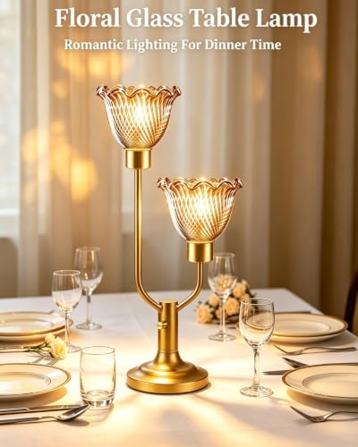 Lightdot Mid Century Modern Gold Table Lamp Dimmable Vintage Glass Lamp