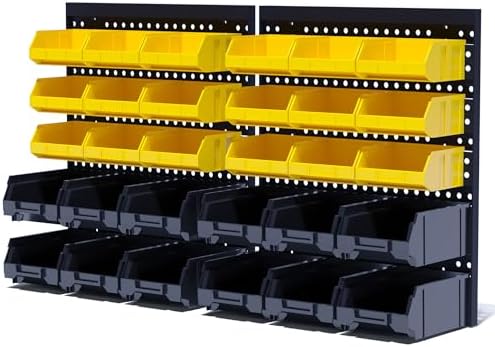 KJE 30PCS Wall Mounted Storage Bins, Plastic Tool Organizer for Garage Storage, Screws, Nuts, Bolts, Small Hardware Parts -Black, Yellow