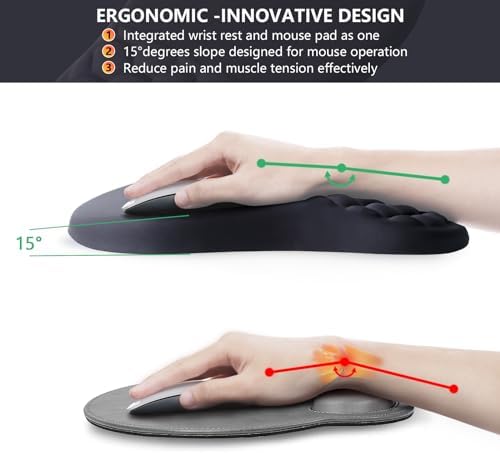 Ergonomic Mouse Pad Wrist Rest, 15° Memory Foam, Non-Slip PU Base