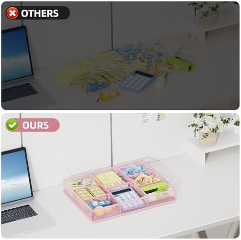 Marbrasse Desk Drawer Organizer, Metal Mesh Drawer Organizer Tray with 5 Adjustable Compartments,Desk Organizers and Accessories for Home,Office,Kitchen,Makeup,Vanity (Pink,2Pack)