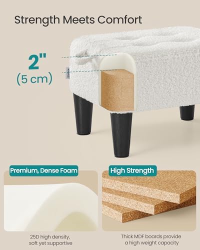 SONGMICS Foot Stool, Small Teddy Fleece Ottoman with Thick Cushion